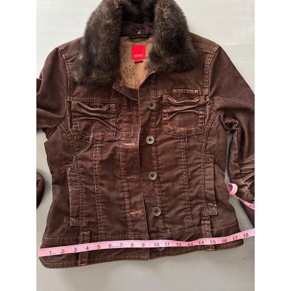 Esprit Corduroy Jacket Faux Fur Brown XS Womens - Picture 7 of 8
